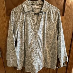 Croft & Barrow White and Green Floral Button Down